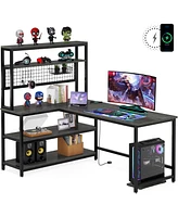 Tribesigns 55" Large Computer Desk with Wireless Charging 5 Storage Shelves, Office Desk Study Table Writing Desk Workstation with Hutch Bookshelf for