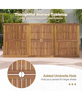 79" Acacia Wood Patio Table 8-Person Outdoor Dining Table with Umbrella Hole