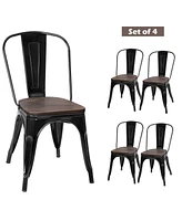 Sugift 18 Inch Set of 4 Stackable Metal Dining Chair with Wood Seat