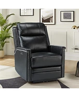 Hulala Home Lidia Modern Genuine Leather Power Recliner with Nailhead Trims