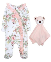 Baby Essentials Girl Floral Footie with Bear Snuggler, 2-Piece Set