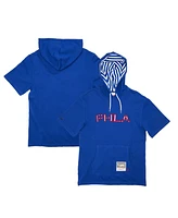 Mitchell & Ness Men's Royal Philadelphia 76ers Hardwood Classics Striped Logo Short Sleeve Pullover Hoodie