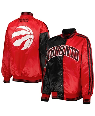 Starter Women's Black/Red Toronto Raptors Split Colorblock Satin Full-Snap Varsity Jacket