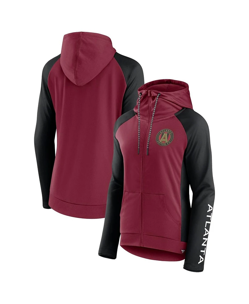 Fanatics Women's Red/Black Atlanta United Fc Iconic Raglan Full-Zip Hoodie