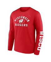 Fanatics Men's Red Wisconsin Badgers Modern Arch 2-Hit Long Sleeve T-Shirt