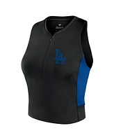 Fanatics Women's Black Los Angeles Dodgers Studio Half-Zip Fitted Gym Tank Top