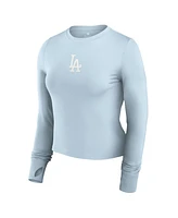 Fanatics Women's Light Blue Los Angeles Dodgers Studio Fitted Long Sleeve Gym Top