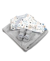 Baby Essentials Boy Dino Coverall, Blanket, Hat & Sock, 4-Piece Set