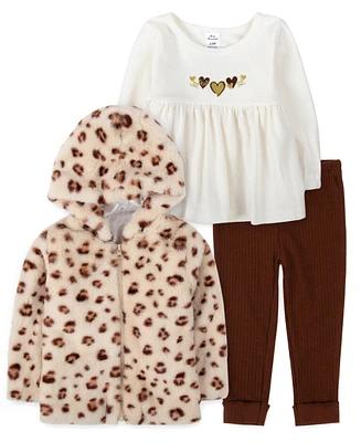 Baby Essentials Girl Leopard Long Sleeve Top, Jacket & Pant, 3-Piece Set