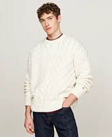 Tommy Hilfiger Men's Cable Knit Crewneck Pullover Long Sleeve Flag Sweater