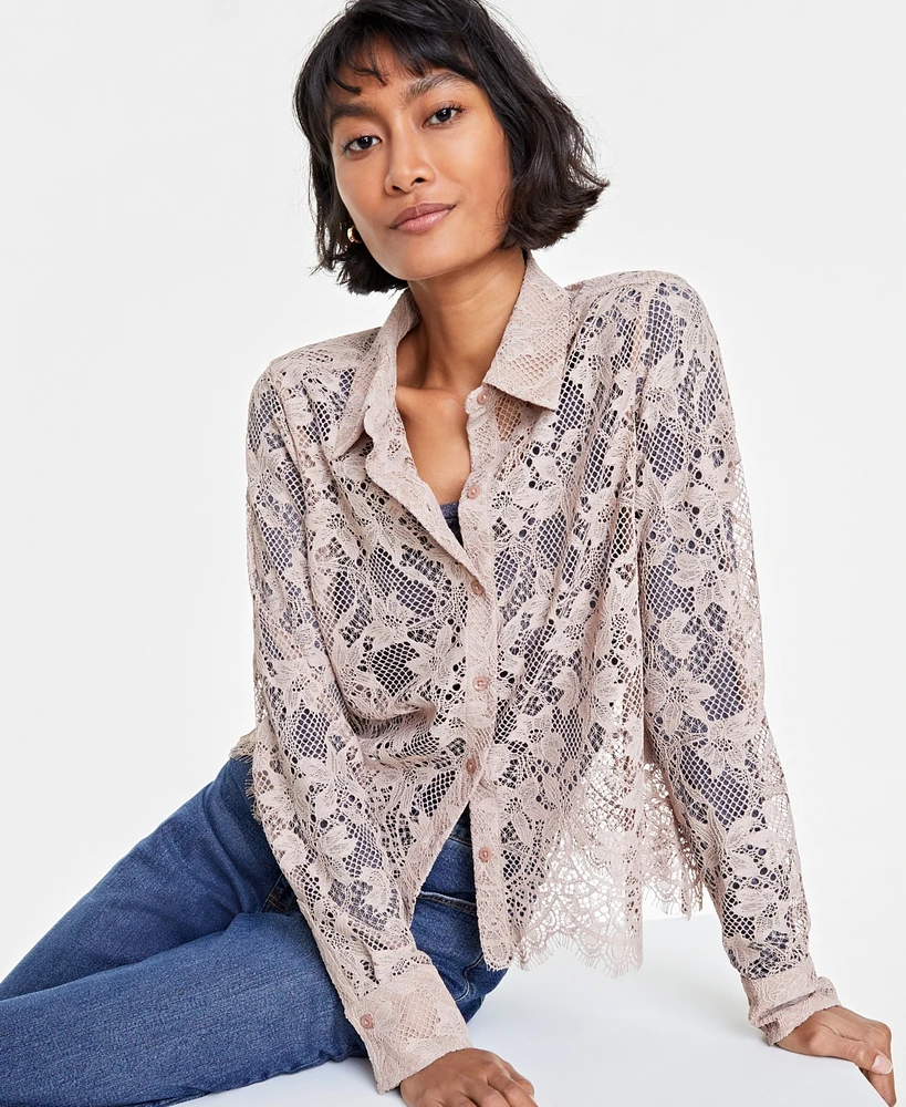 On 34th Women's Lace Button-Front Long-Sleeve Shirt, Created for Macy's