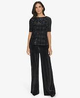 Calvin Klein Women's Printed Velvet Elbow-Sleeve Top