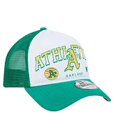 New Era Men's White Oakland Athletics Retro Wordmark 9FORTY A-Frame Trucker Adjustable Hat