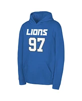 Outerstuff Big Boys and Girls Aidan Hutchinson Blue Detroit Lions Mainliner Player Name Number Pullover Hoodie