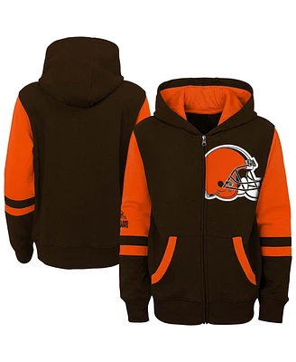 Outerstuff Little Boys and Girls Brown Cleveland Browns Stadium Color Block Full-Zip Hoodie