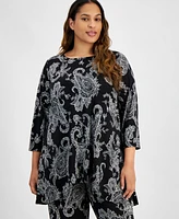 Jm Collection Plus Paisley-Print Swing Top, Created for Macy's