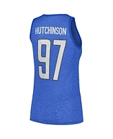 Majestic Women's Aidan Hutchinson Heather Blue Detroit Lions Name Number Tri-Blend Tank Top