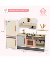 Costway Kids Chef Play Kitchen Set Toddlers Wooden Pretend Toy Playset with Range Hood