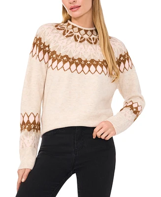 CeCe Women's Fair Isle Long Sleeve Mock Neck Sweater