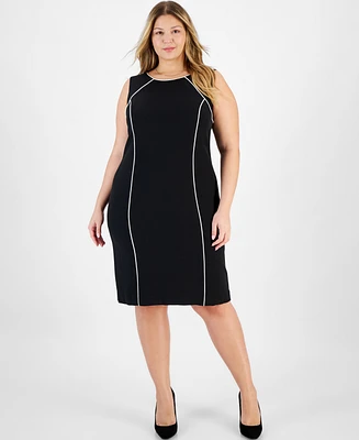 Kasper Plus Tipped Sleeveless Sheath Dress