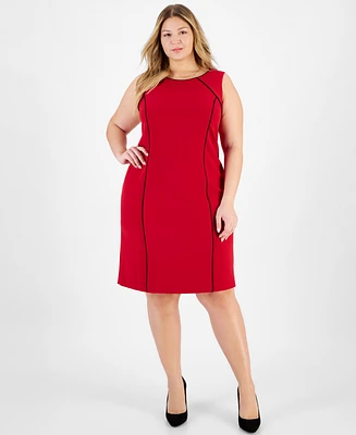 Kasper Plus Tipped Sleeveless Sheath Dress