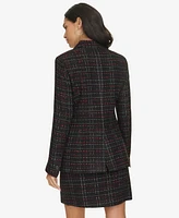 Calvin Klein Women's One-Button Plaid Tweed Blazer