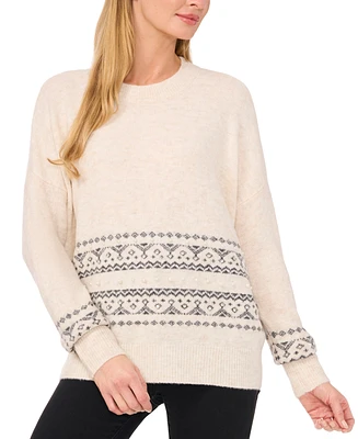 CeCe Women's Embellished Fair Isle Sweater