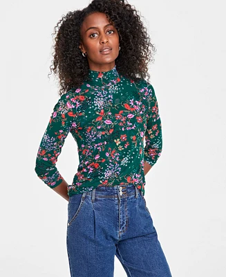 On 34th Women's Patterned Mock-Neck Mesh Top, Created for Macy's