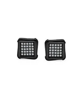 Bling Jewelry Square Shaped Cubic Zirconia Micro Pave Stud Earrings Women Black Sterling Silver 7MM