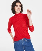 On 34th Women's Patterned Mock-Neck Mesh Top, Created for Macy's