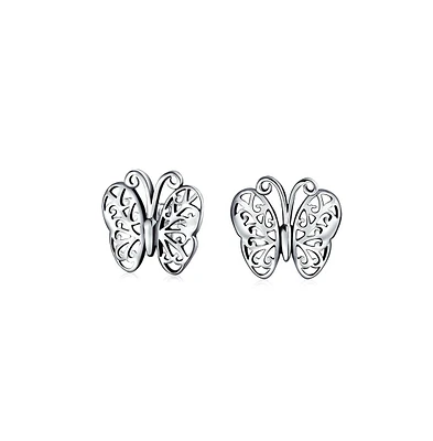 Bling Jewelry Small Animals Nature Garden Insects Filigree Butterfly Stud Earrings For Women Sterling Silver