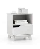 Skonyon Mid Century Modern Bedside Table with Storage Drawer and Open Shelf-White