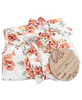 Baby Essentials Girl Floral Footie, Swaddle, Headband & Wood Sign