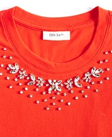 On 34th Women's Embellished-Neck T-Shirt, Created for Macy's