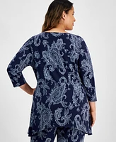 Jm Collection Plus Paisley-Print Swing Top, Created for Macy's