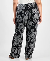 Jm Collection Plus Paisley-Print Pull-On Pants, Created for Macy's