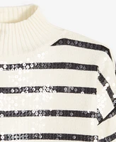 On 34th Women's Sequined Striped Mock-Neck Sweater, Created for Macy's