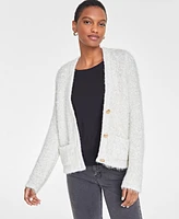 On 34th Women's Metallic Fuzzy-Knit Cardigan, Created for Macy's