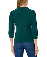 CeCe Women's Collared V-Neck Puff Shoulder 3/4-Sleeve Top