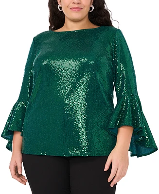 Msk Plus Sequinned Bell-Sleeve Boat-Neck Top