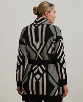 Lauren Ralph Plus Belted Geo-Print Cardigan