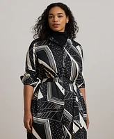 Lauren Ralph Plus Belted Geo-Print Shirtdress