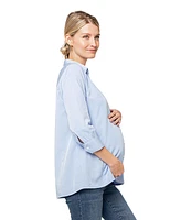 Marion Maternity No-Gap 3/4 Sleeve Nursing Button Down Shirt with Bra Concealing Design Tencel