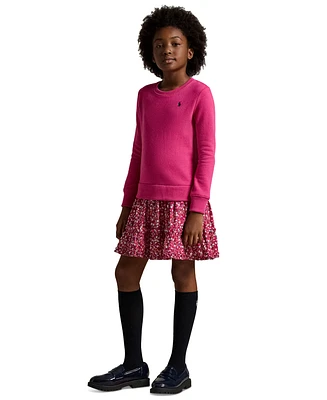 Polo Ralph Lauren Big Girls Floral Woven-Skirt Fleece Dress