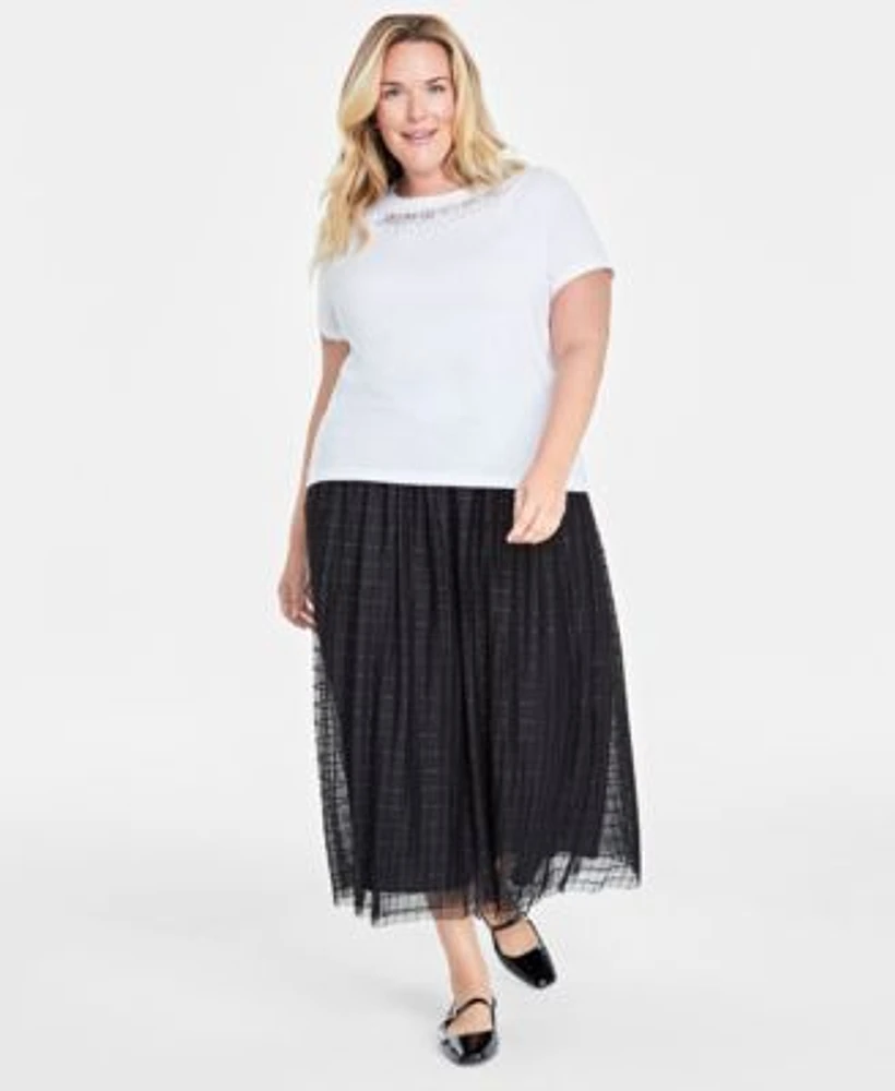 On 34th Plus Size Embellished Tee Tulle A Line Midi Skirt Created For Macys