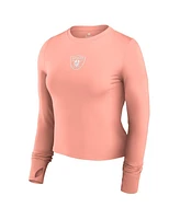 Fanatics Women's Coral Las Vegas Raiders Studio Fitted Long Sleeve Gym Top