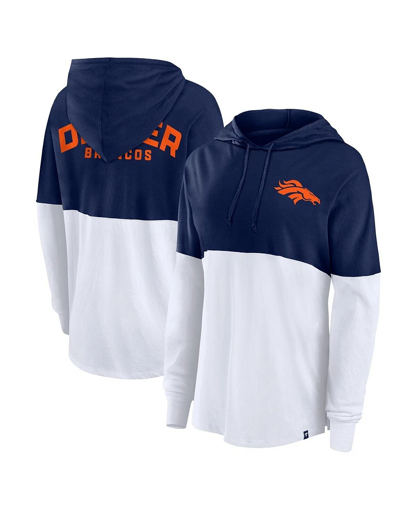 Fanatics Women's Navy/White Denver Broncos Backup Option Long Sleeve Hoodie T-Shirt