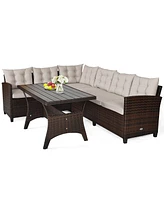 Sugift 3 Pieces Hand-Woven Rattan Outdoor Sofa Set with Dining Table