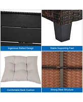 Sugift 3 Pieces Hand-Woven Rattan Outdoor Sofa Set with Dining Table