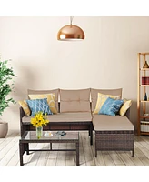 Sugift 3 Pieces Outdoor Patio Corner Rattan Sofa Set